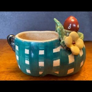 Vintage 1950s green & white plaid shoe planter